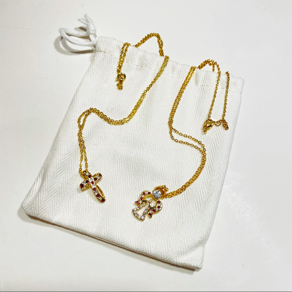 Garnet Cross Angel Necklaces 30$